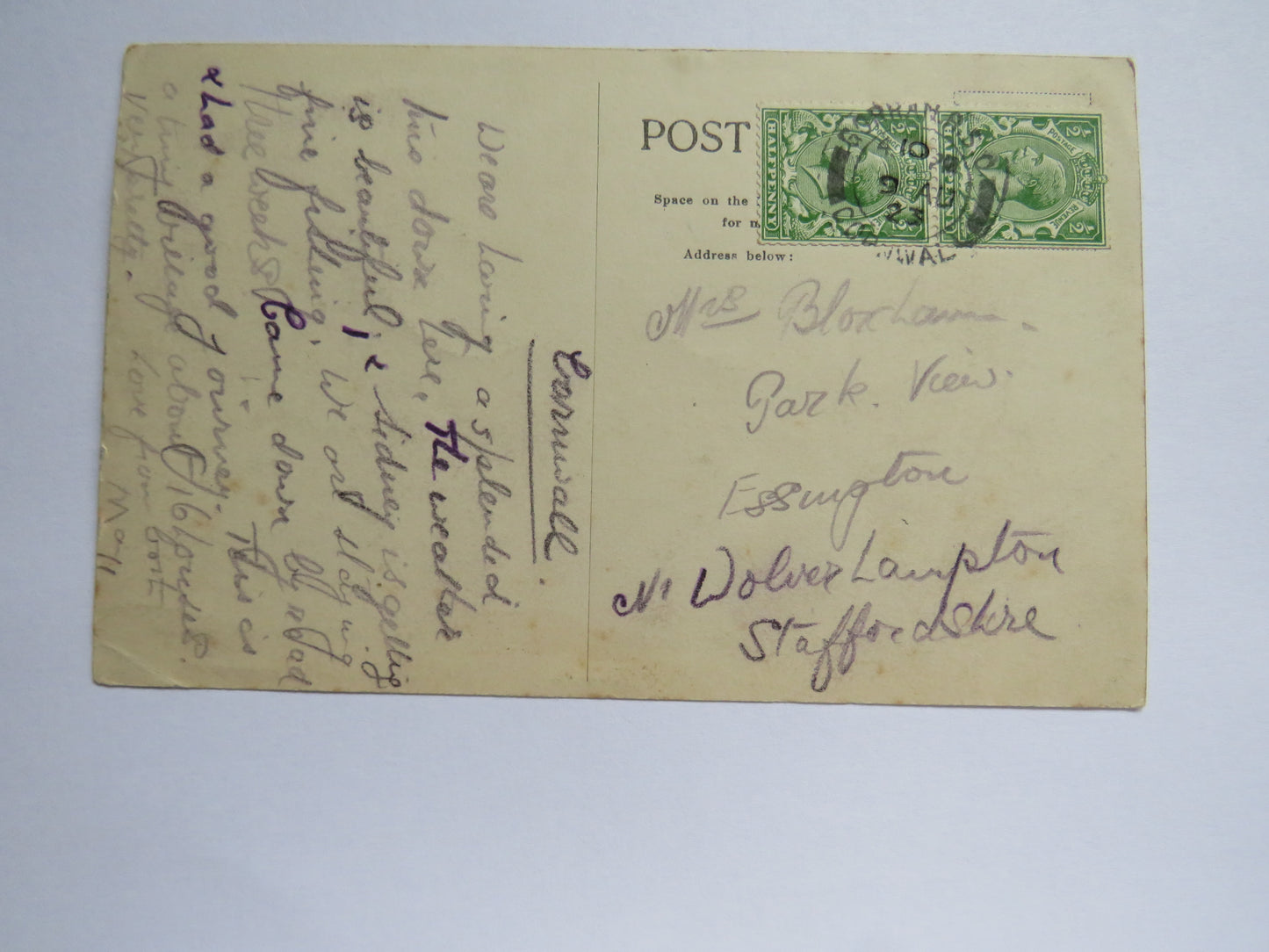 Vintage Postcard of Port Holland and the Dodman, 1923