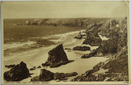Vintage Postcard of Bedruthan Steps (Gems of Cornish Scenery)