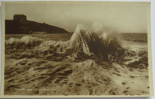 Vintage Postcard of A Rough Sea at Newquay