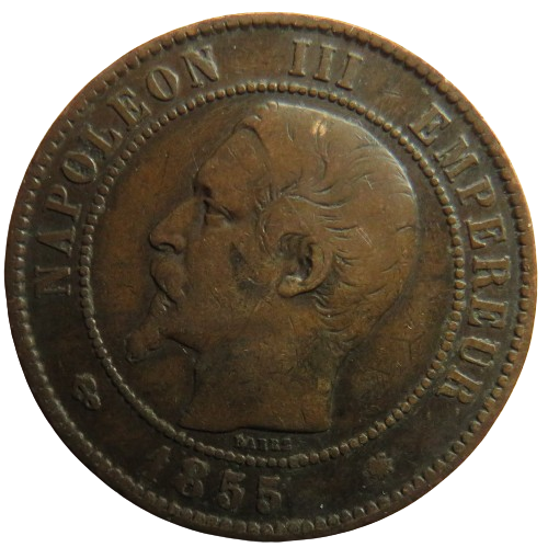 1855-BB France Napoleon III 10 Centimes Coin