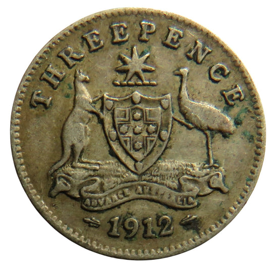 1912 King George V Australia Silver Threepence Coin