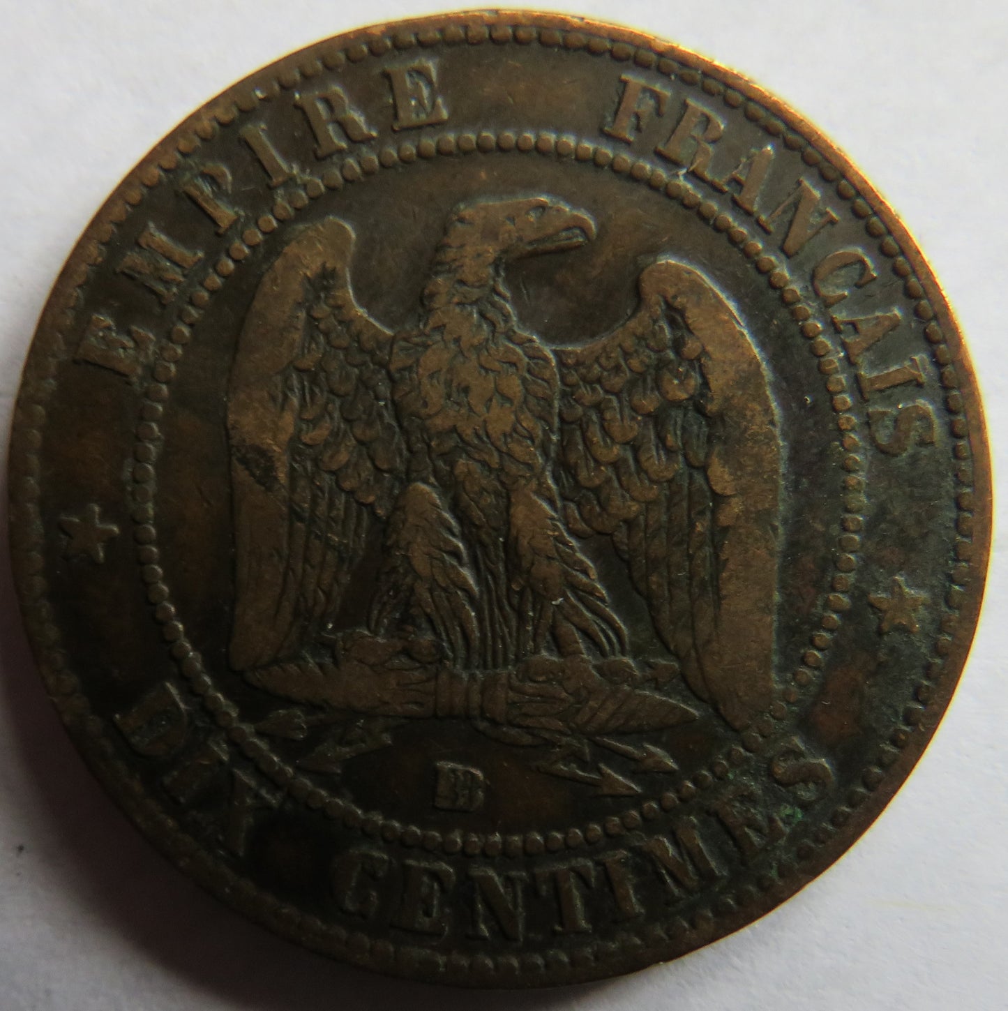 1855-BB France Napoleon III 10 Centimes Coin