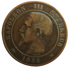 Load image into Gallery viewer, 1856-K France Napoleon III 10 Centimes Coin
