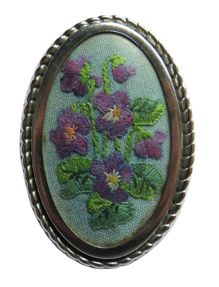 Vintage Embroidered Floral Ladies Brooch