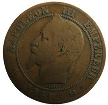 Load image into Gallery viewer, 1861-K France Napoleon III 10 Centimes Coin
