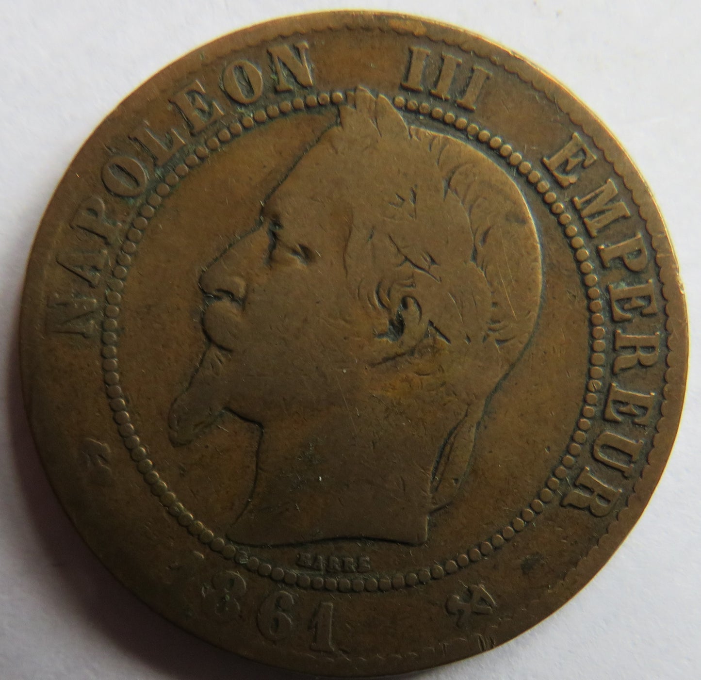 1861-K France Napoleon III 10 Centimes Coin