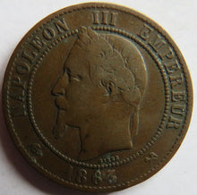 Load image into Gallery viewer, 1863-K France Napoleon III 10 Centimes Coin
