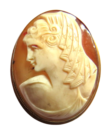 Vintage Ladies Yellow Metal Carved Cameo Brooch