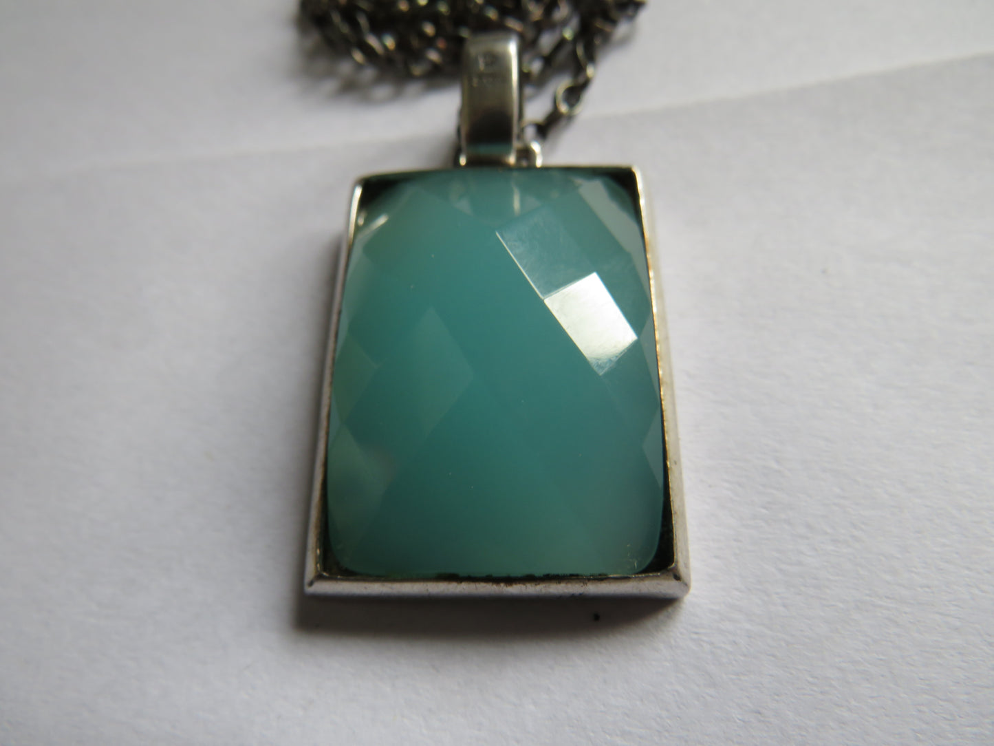 Ladies Sterling Silver Necklace & Large Pendant With Blue Stone