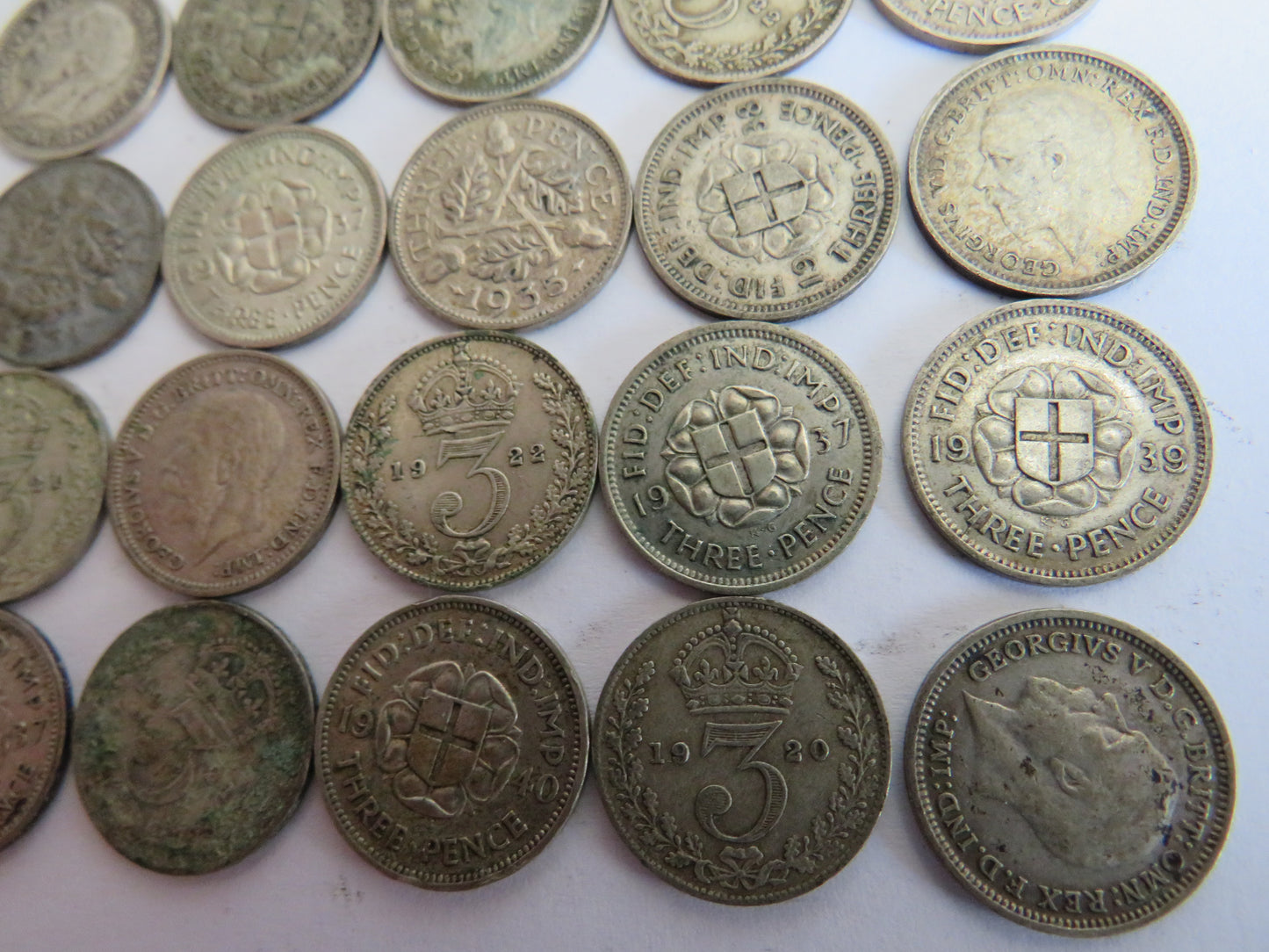 Collection of 50 Silver Threepence Coins From Great Britain 1920-1941