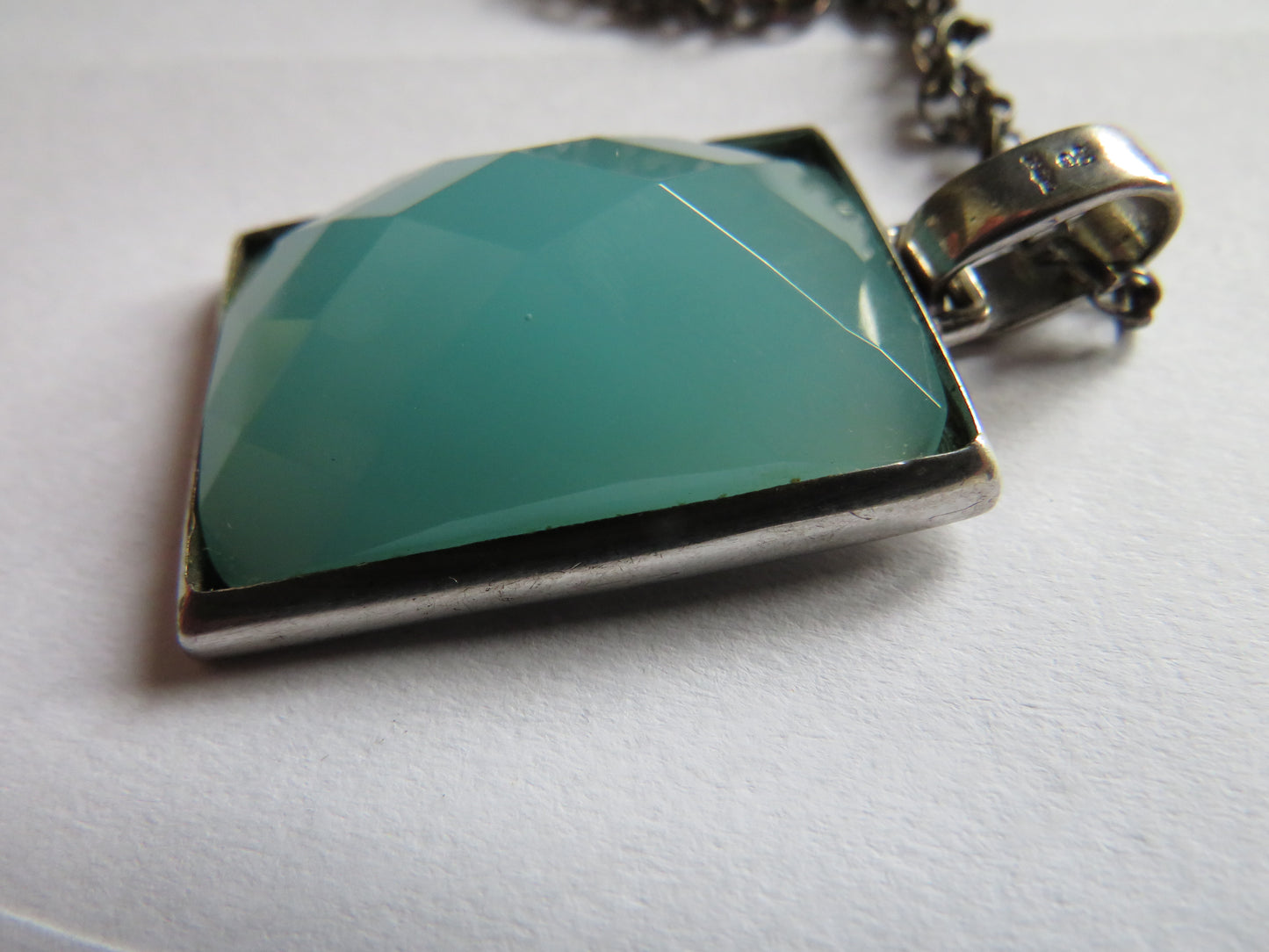 Ladies Sterling Silver Necklace & Large Pendant With Blue Stone