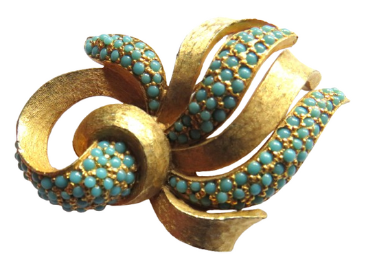 Vintage Goldtone & Turquoise Ladies Brooch By Spinx
