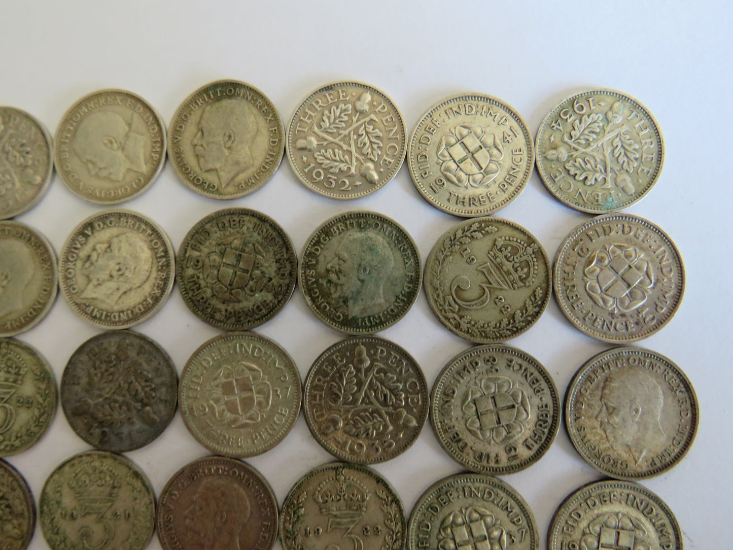Collection of 50 Silver Threepence Coins From Great Britain 1920-1941
