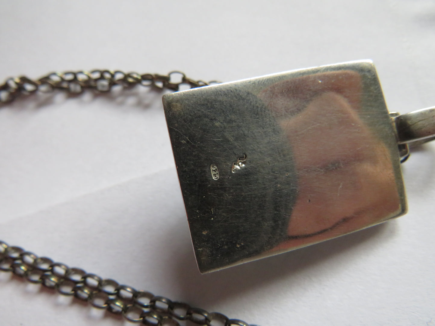 Ladies Sterling Silver Necklace & Large Pendant With Blue Stone