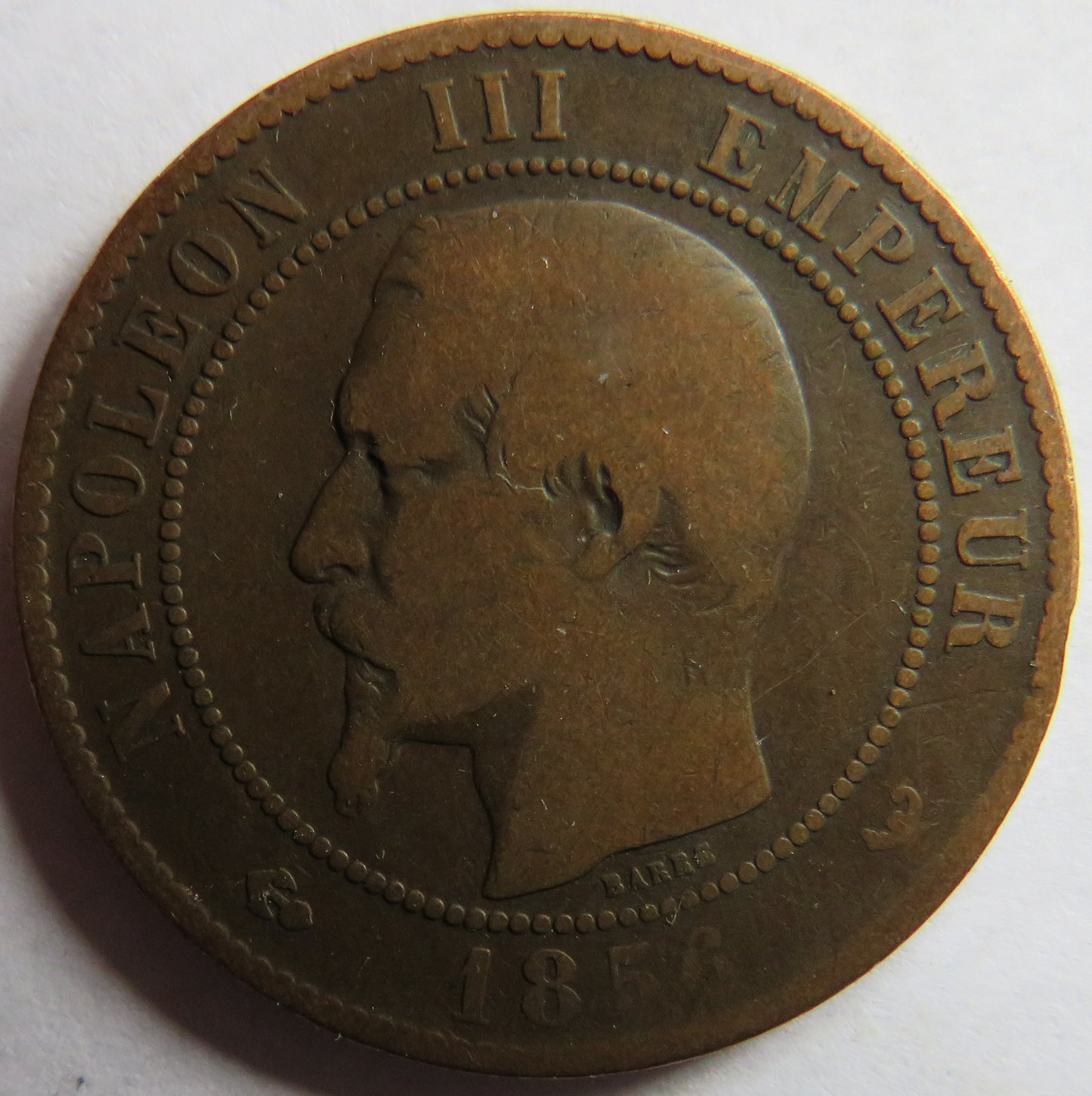 1856-W France Napoleon III 10 Centimes Coin