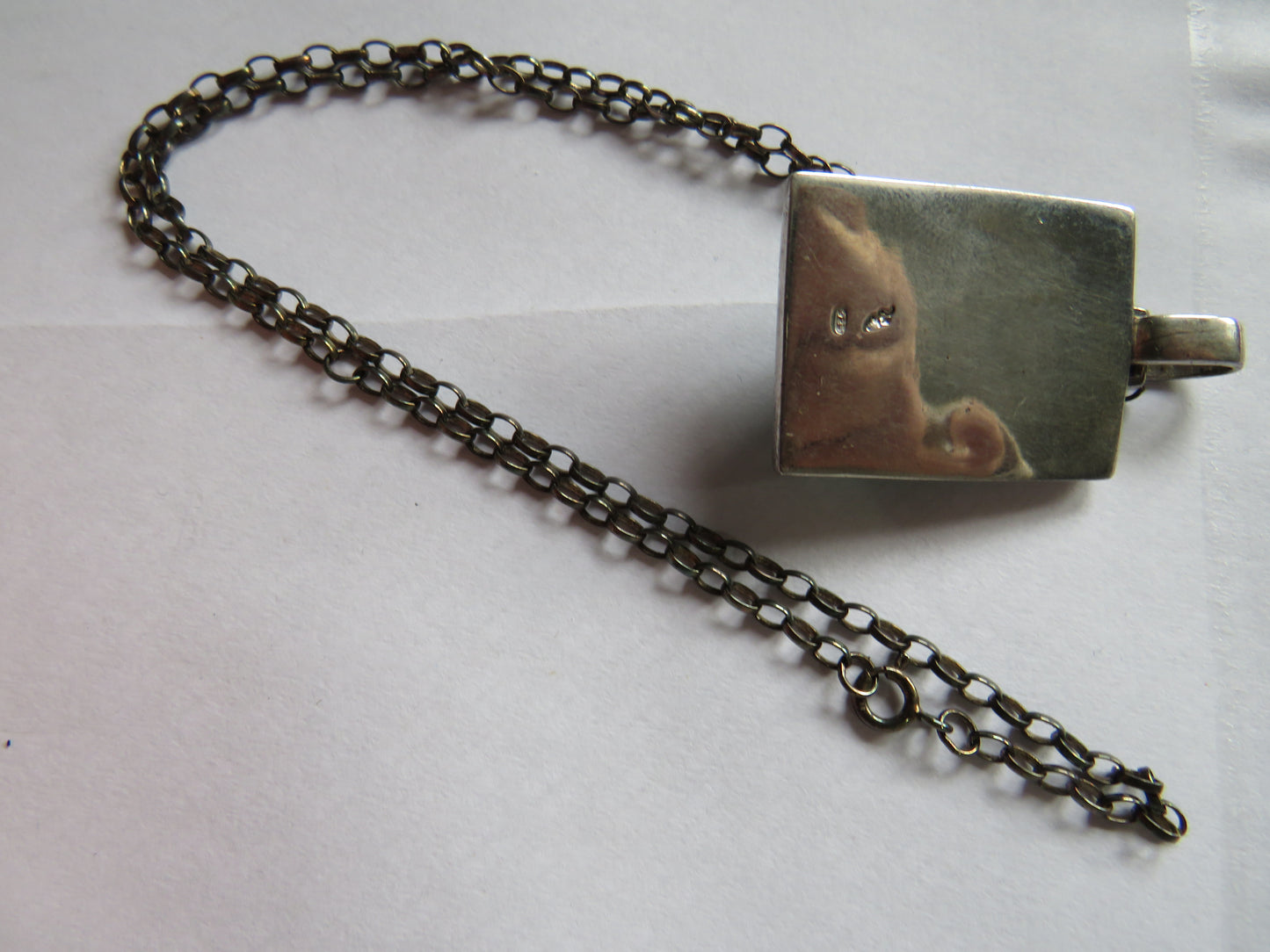 Ladies Sterling Silver Necklace & Large Pendant With Blue Stone