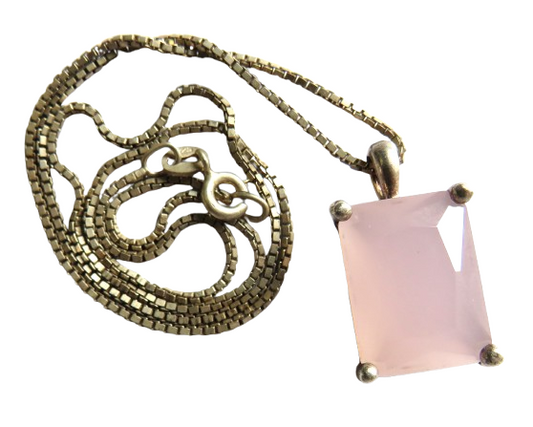 Ladies Sterling Silver & Pink Stone Necklace & Pendant