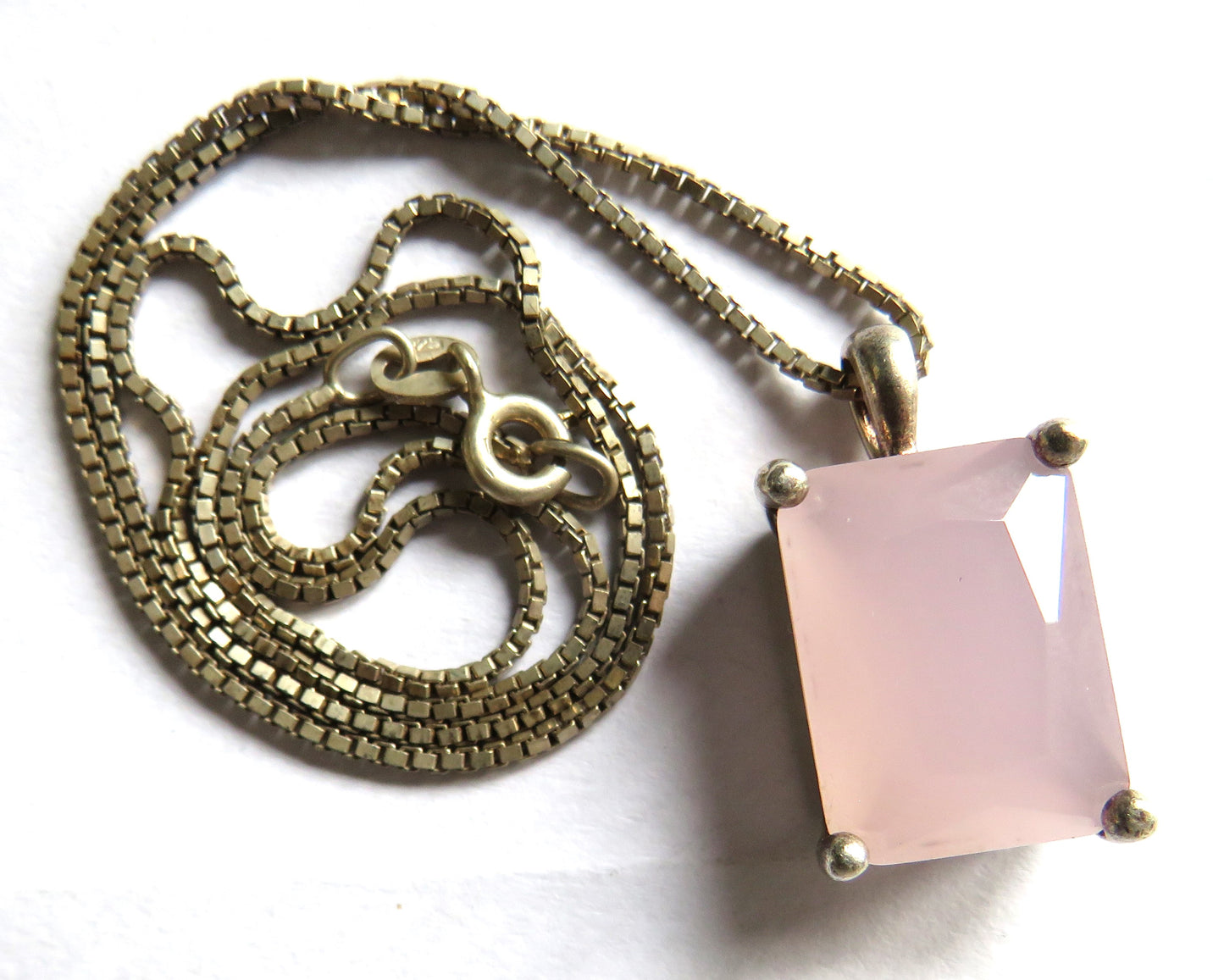 Ladies Sterling Silver & Pink Stone Necklace & Pendant