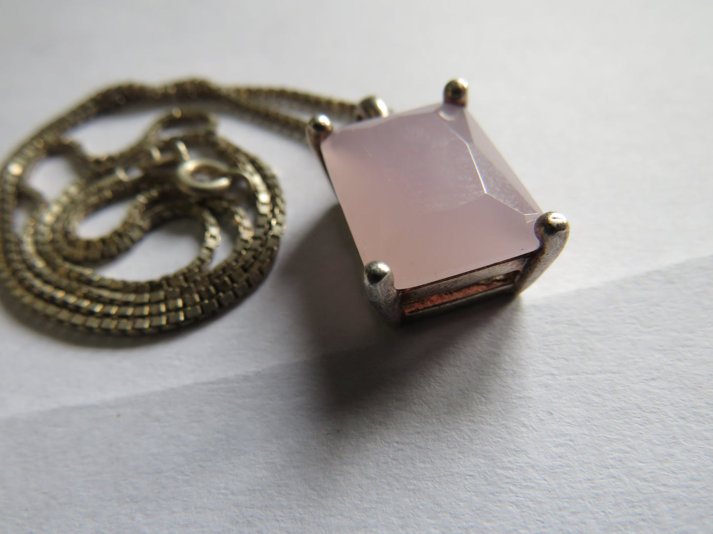 Ladies Sterling Silver & Pink Stone Necklace & Pendant