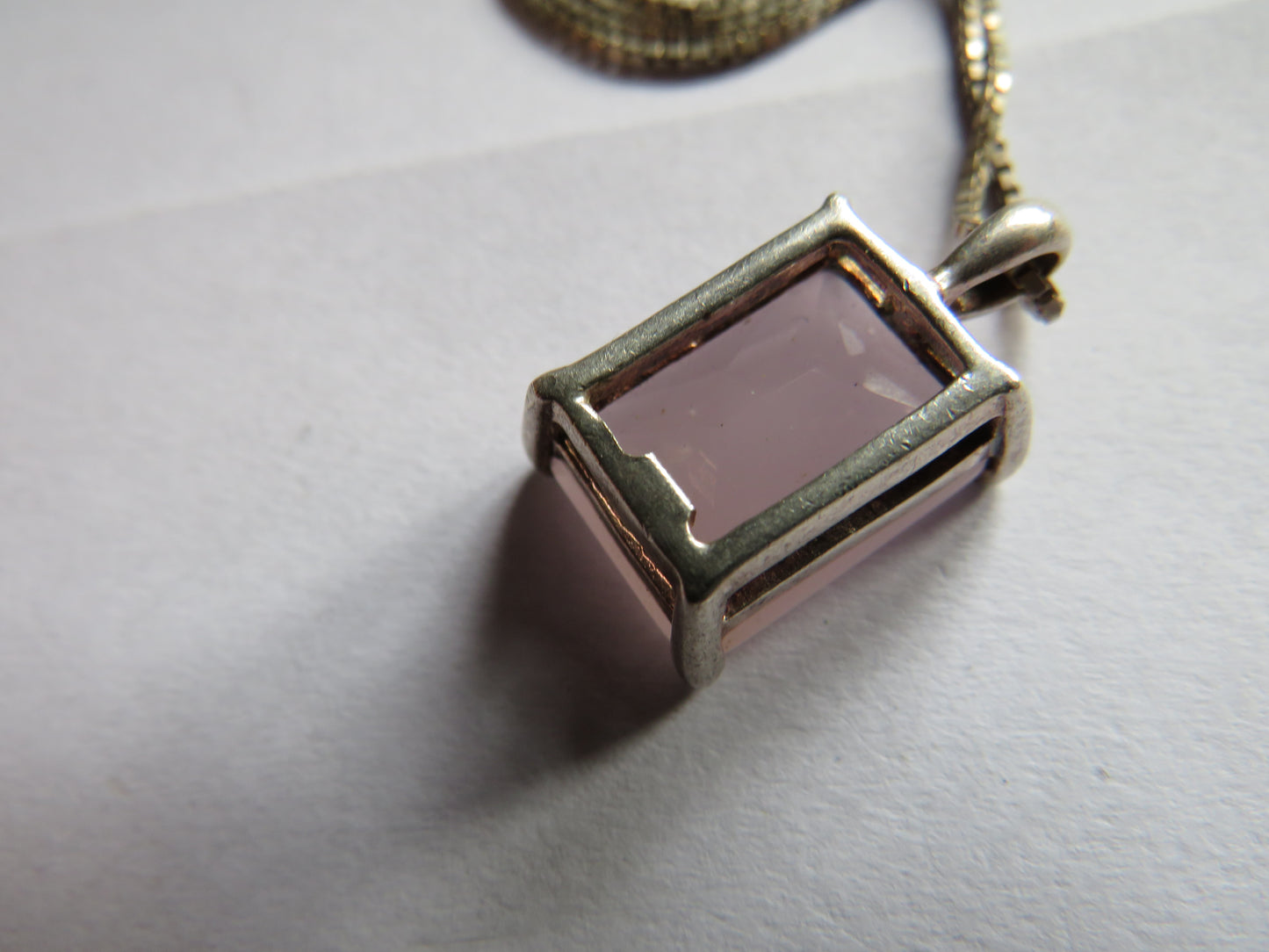 Ladies Sterling Silver & Pink Stone Necklace & Pendant