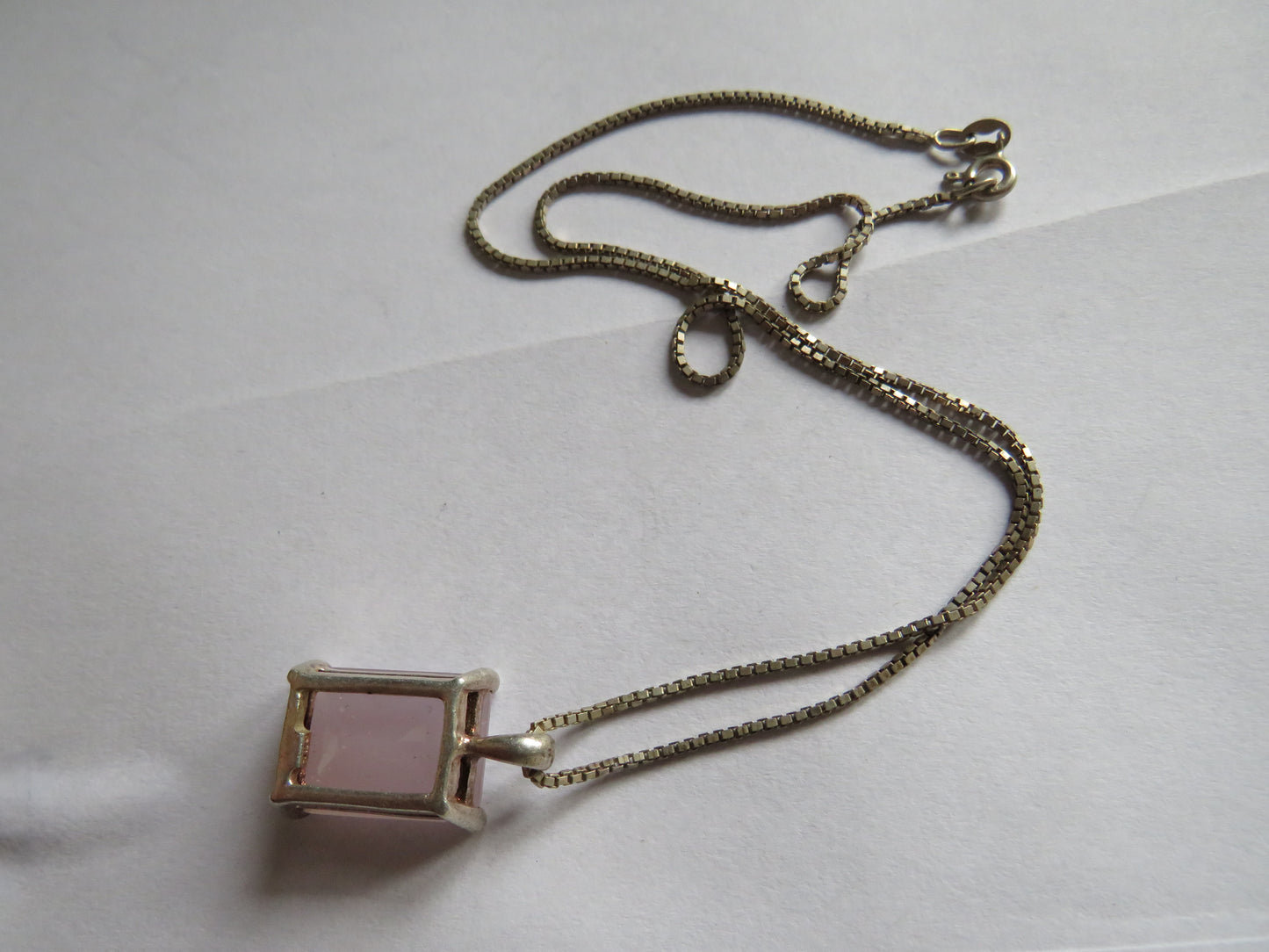 Ladies Sterling Silver & Pink Stone Necklace & Pendant