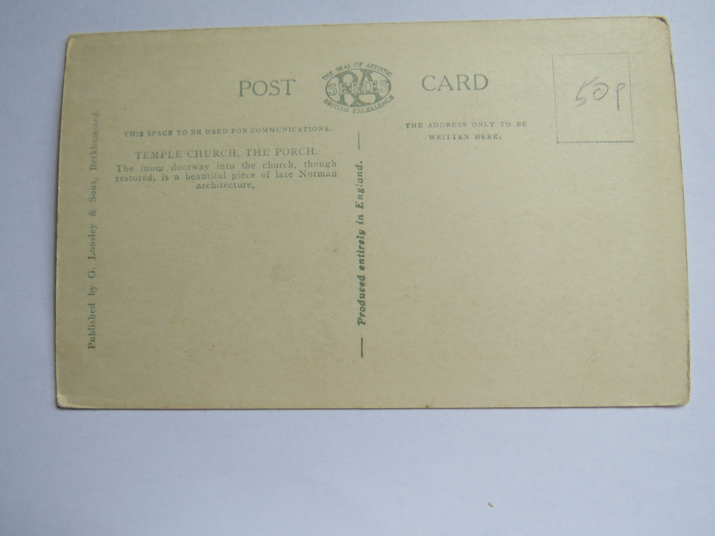 Vintage Postcard of Temple Church The Porch, London