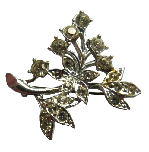 Vintage Ladies Sparkly Floral Costume Jewellery Brooch