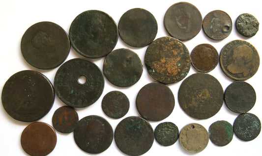Small Interesting Lot of Old Coins Inc Georgian, Scottish Coppers etc
