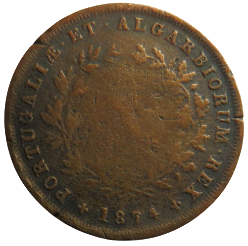 1874 Portugal 10 Reis Coin