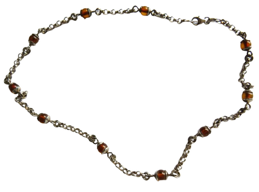 Ladies Sterling Silver & Orange Italian Necklace