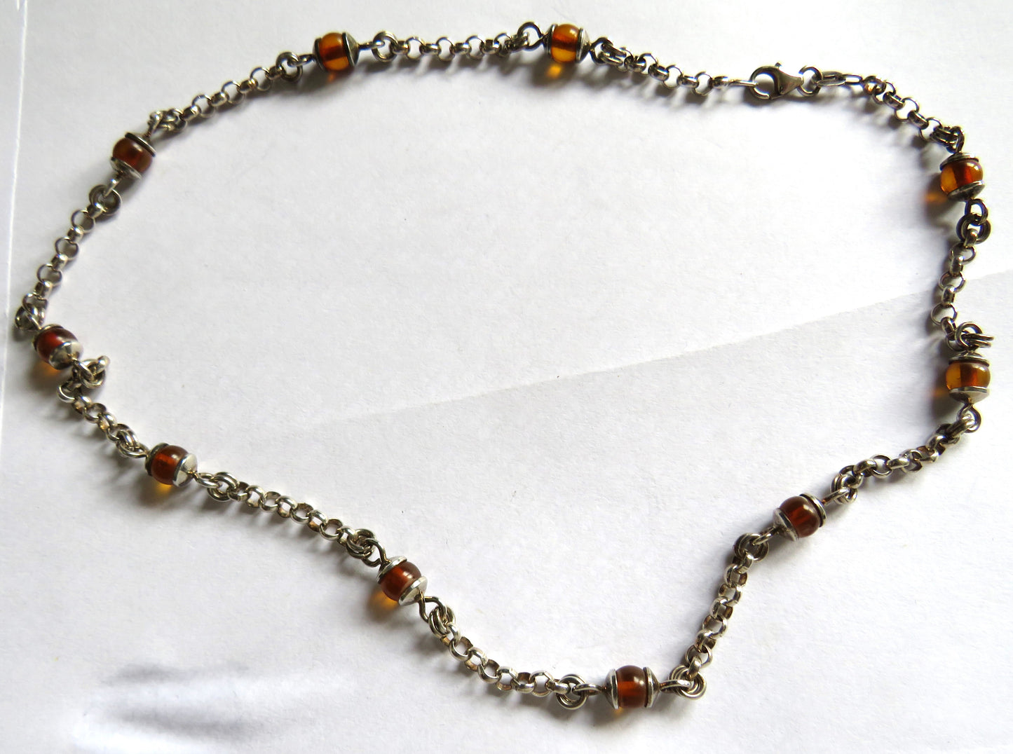 Ladies Sterling Silver & Orange Italian Necklace