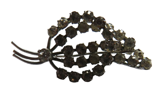 Vintage Ladies Sparkly Costume Jewellery Leaf Shaped Brooch