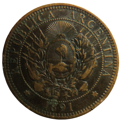 1891 Argentina 2 Centavos Coin