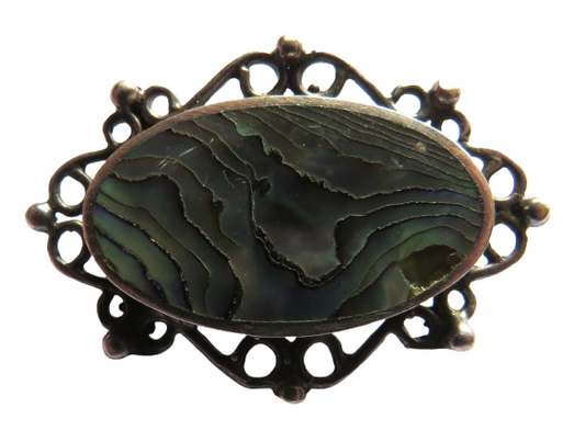 Vintage Ladies Sterling Silver & Shell Brooch