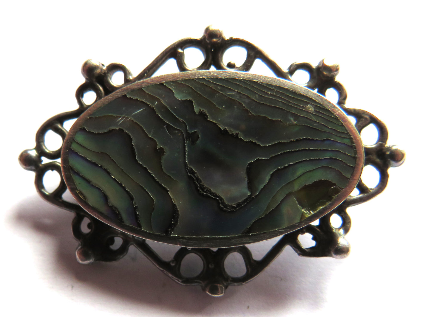 Vintage Ladies Sterling Silver & Shell Brooch