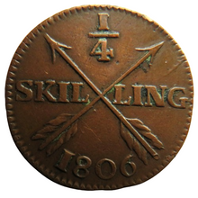 Load image into Gallery viewer, 1806 Sweden 1/4 Skilling Coin
