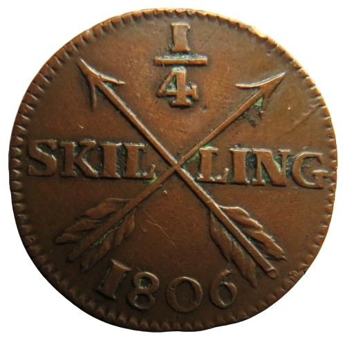 1806 Sweden 1/4 Skilling Coin