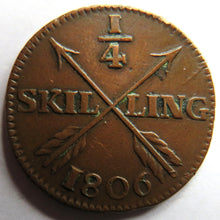 Load image into Gallery viewer, 1806 Sweden 1/4 Skilling Coin
