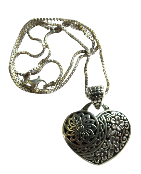 Ladies Sterling Silver Necklace & Pendant In Heart Design By ATI