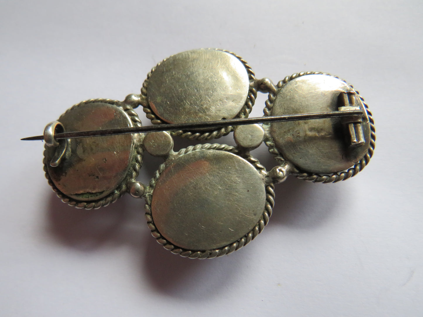 Vintage White Metal & Ceramic Chunky Brooch
