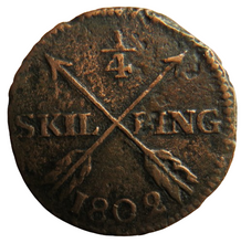 Load image into Gallery viewer, 1802 Sweden 1/4 Skilling Coin
