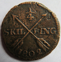 Load image into Gallery viewer, 1802 Sweden 1/4 Skilling Coin
