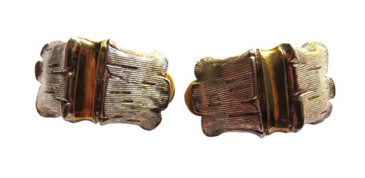 Unusual Ladies Modernist White & Gold Metal Chunky Clip On Earrings