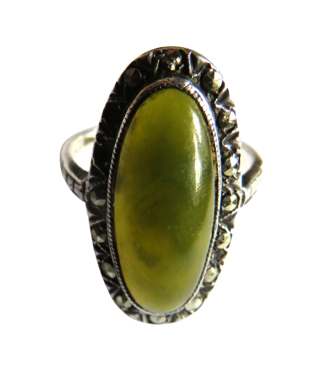 Vintage Ladies Silver & Green Stone Ring - UK Size M