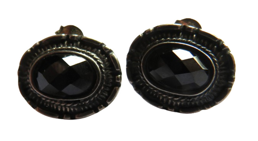 Vintage Sterling Silver & Black Stone Ladies Earrings