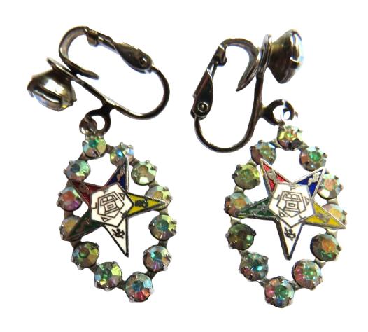 Vintage Ladies Order of The Eastern Star Clip-On Costume Earrings