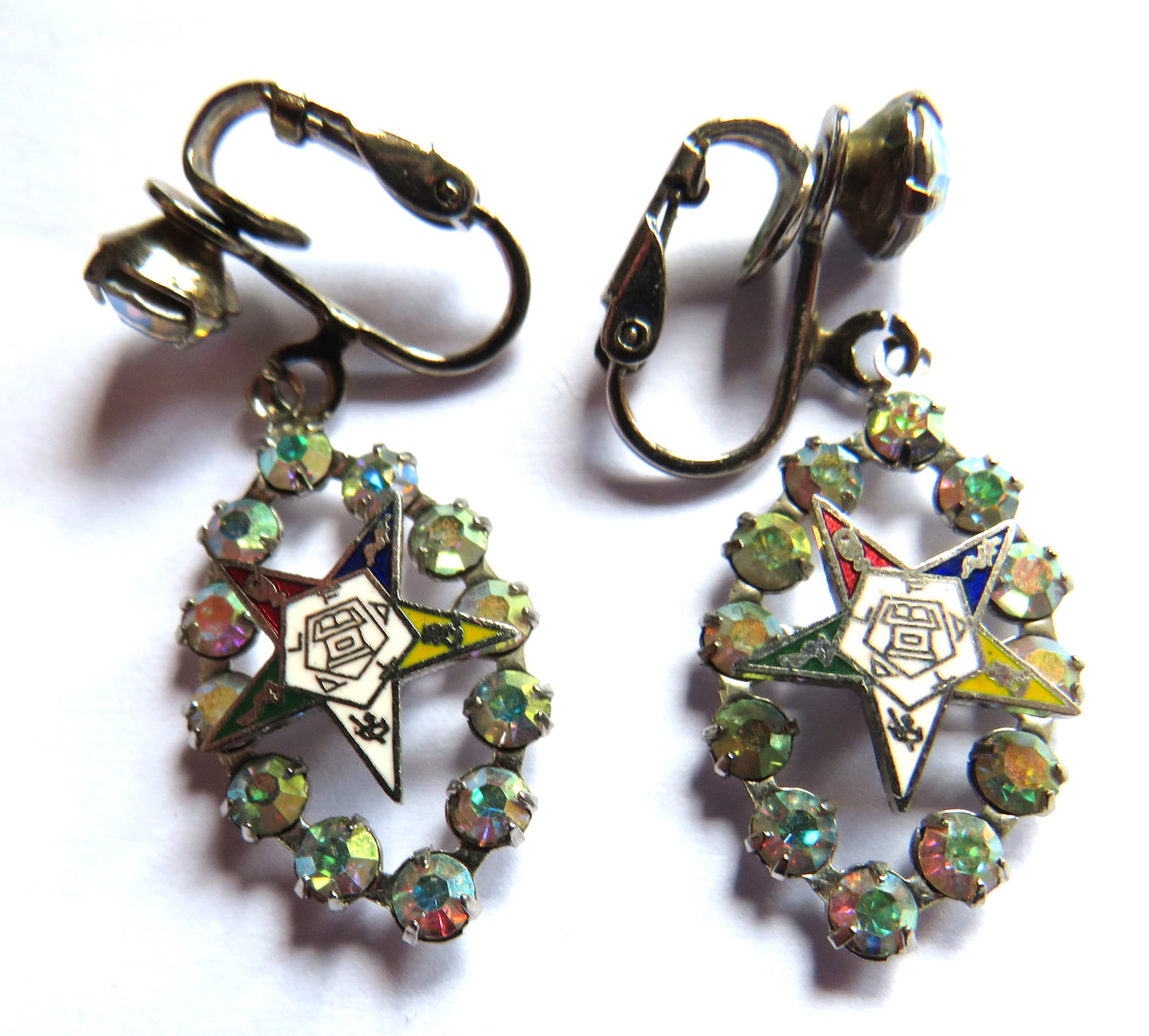 Vintage Ladies Order of The Eastern Star Clip-On Costume Earrings