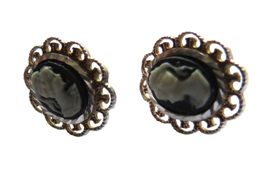 Vintage Ladies White Metal Earrings In Cameo Style
