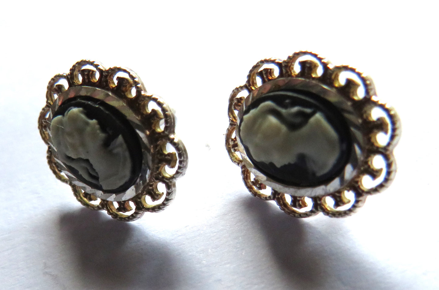 Vintage Ladies White Metal Earrings In Cameo Style