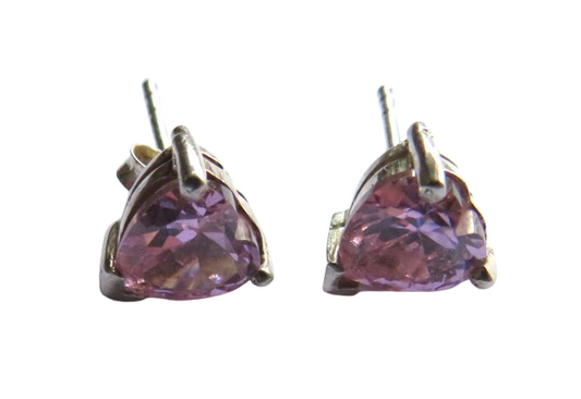 Stylish Pair of Ladies Silver & Pink CZ Earrings